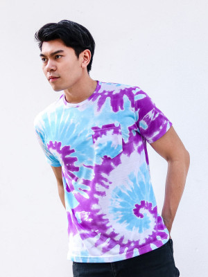 Printed tie dye t-shirt, purple blue