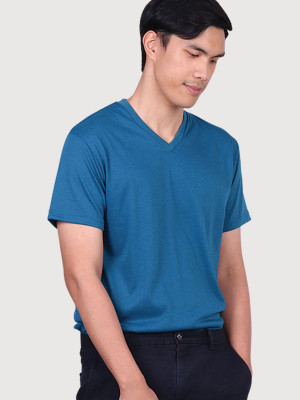 เสื้อยืดคอวีท็อปดาย — สีฟ้า