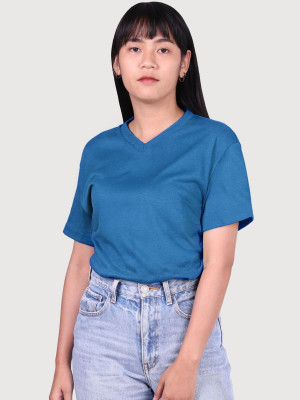 เสื้อยืดคอวีท็อปดาย — สีฟ้า