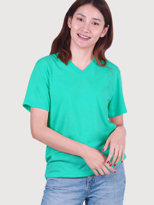 เสื้อยืดคอวี — สีฟ้ามิ้น